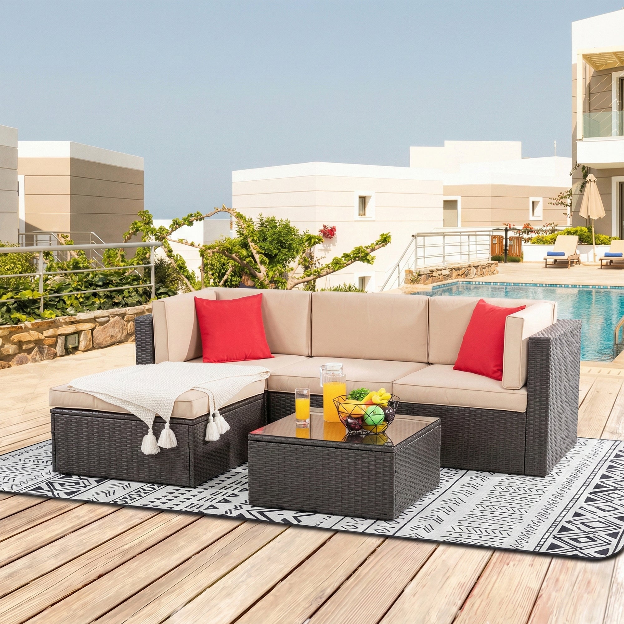 Ment Outdoor Sofa Set 4 Seater and 1 Center Table Set (Black)