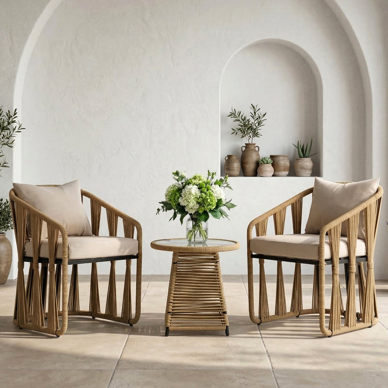 Varqo Outdoor Patio Seating Set 2 Chairs and 1 Table Set Braided & Rope