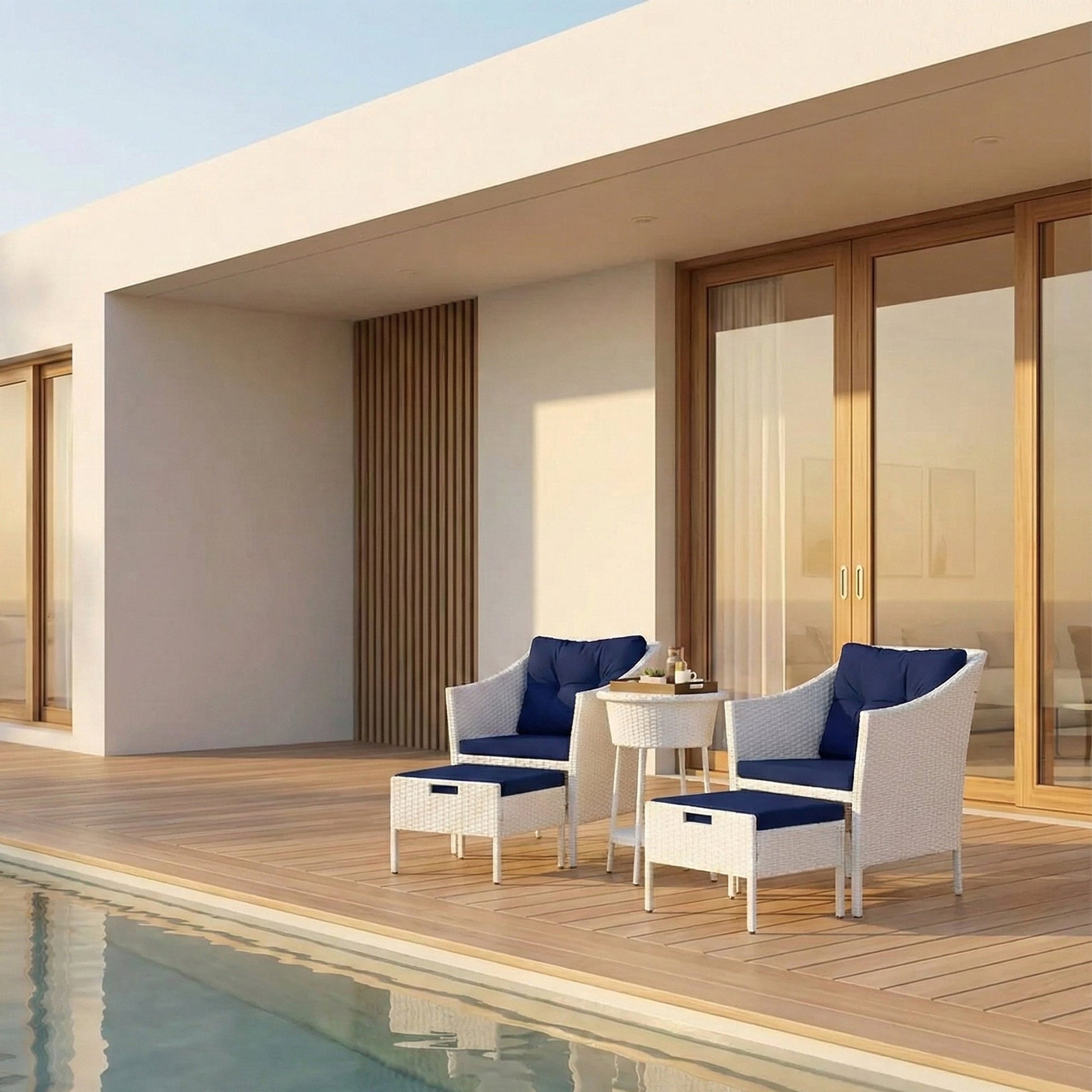 Karli Outdoor Sofa Set  2 Single seater with 2 ottoman and 1 Center Table (White)