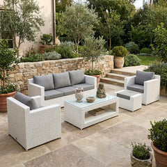 Nicholas Outdoor Sofa Set 3 Seater , 2 Single seater With Ottoman and 1 Center Table Set (White)