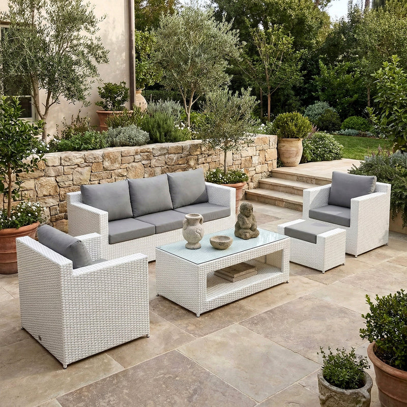 Nicholas Outdoor Sofa Set 3 Seater , 2 Single seater With Ottoman and 1 Center Table Set (White)
