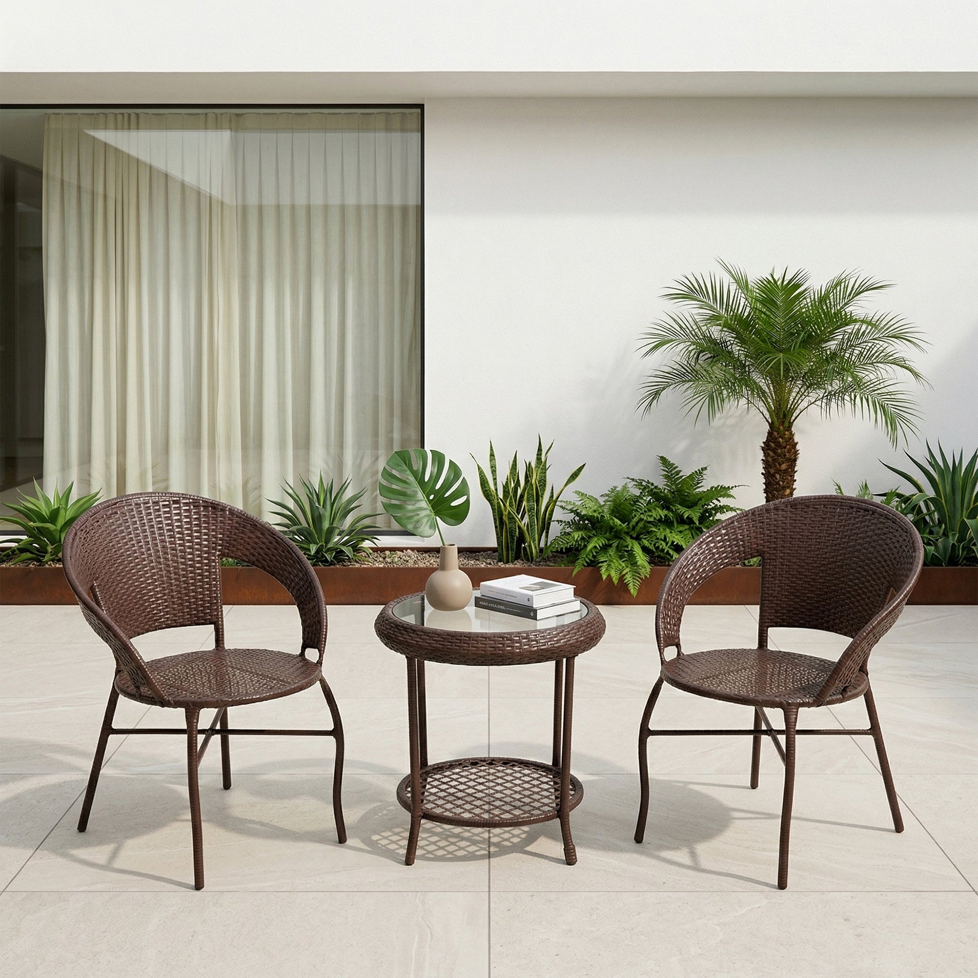 Riva Outdoor Patio Seating Set 2 Chairs and 1 Table Set (Brown)