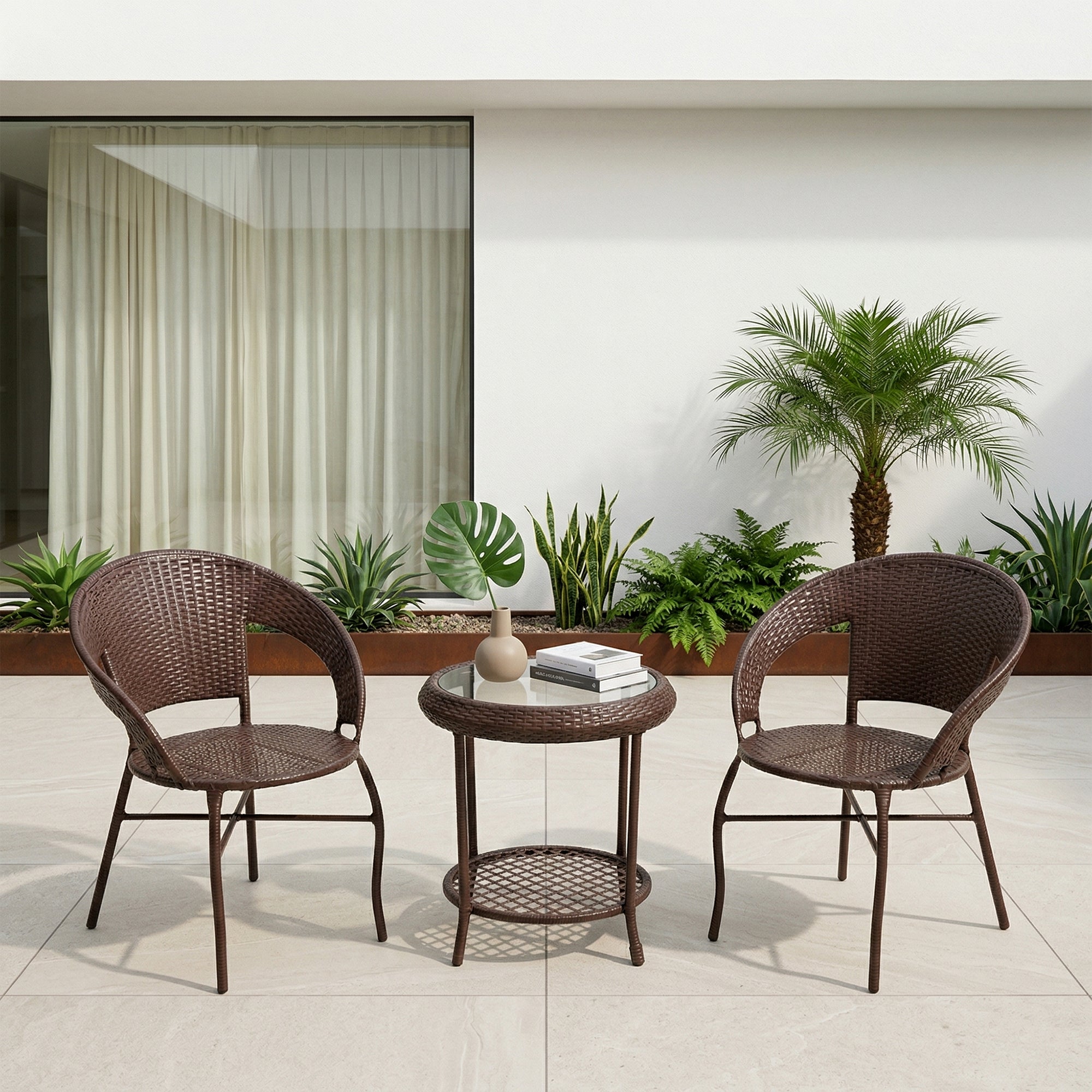Riva Outdoor Patio Seating Set 2 Chairs and 1 Table Set (Brown)