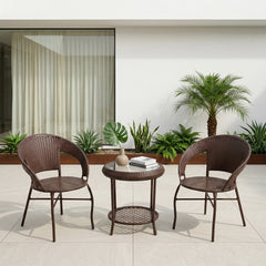 Riva Outdoor Patio Seating Set 2 Chairs and 1 Table Set (Brown)