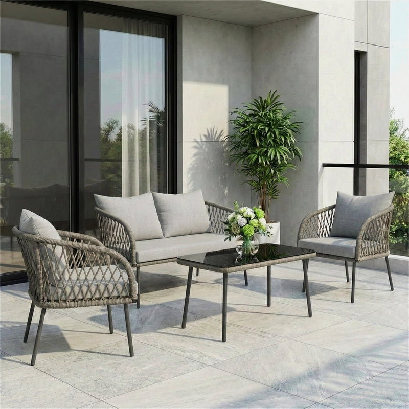 Kanto Outdoor Garden Balcony Sofa Set 2 Seater , 2 Single Seater 1 Center Table Braided and Rope
