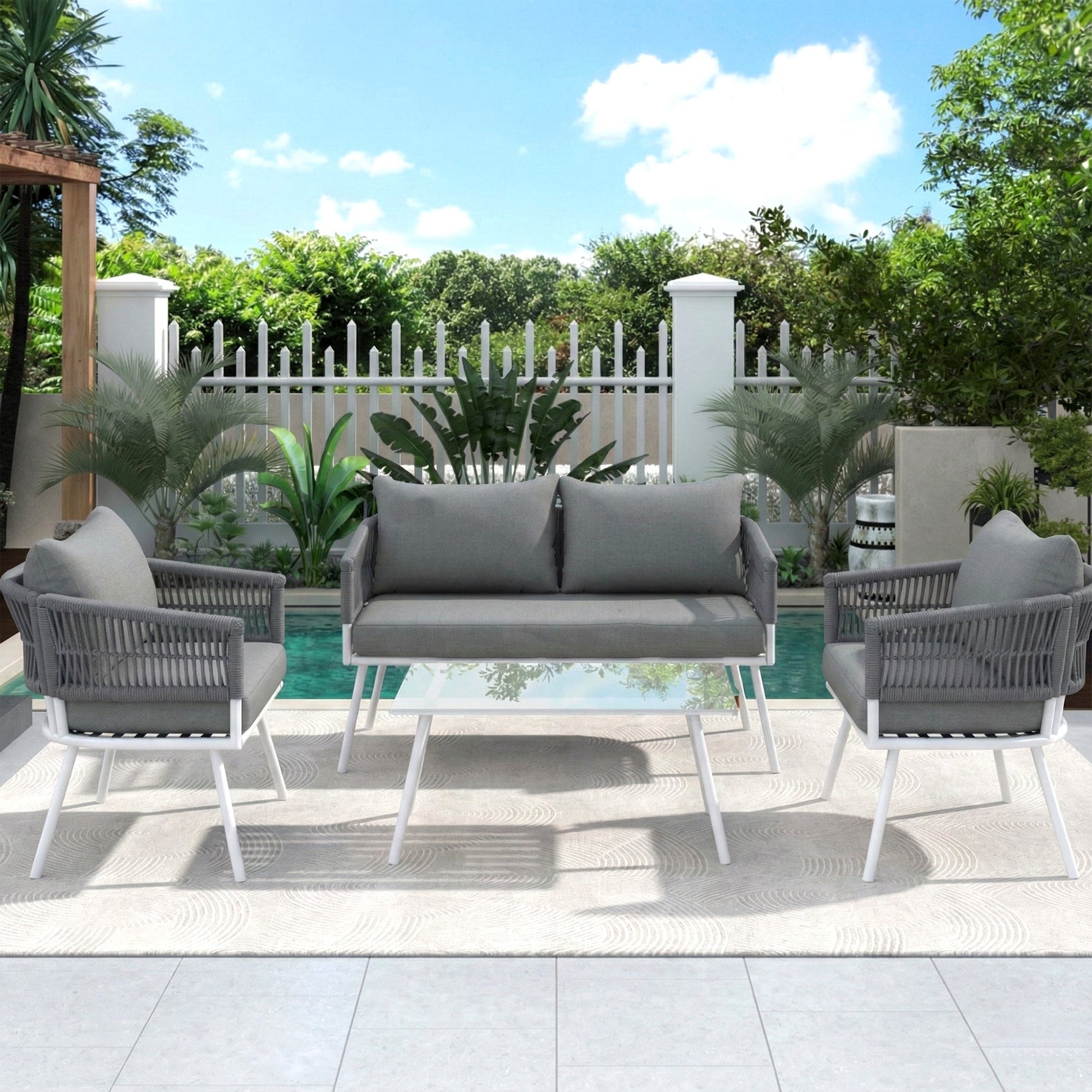 Frias Outdoor Sofa Set 2 Seater, 2 Single seater and 1 Center Table Braided & Rope