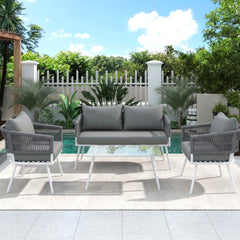 Frias Outdoor Sofa Set 2 Seater, 2 Single seater and 1 Center Table Braided & Rope