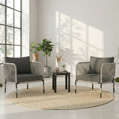 Werner Outdoor Patio Seating Set 2 Chairs and 1 Table Set (GREY) Braided & Rope