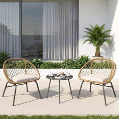 Lecco Outdoor Patio Seating Set 2 Chairs and 1 Table Set (Beige)