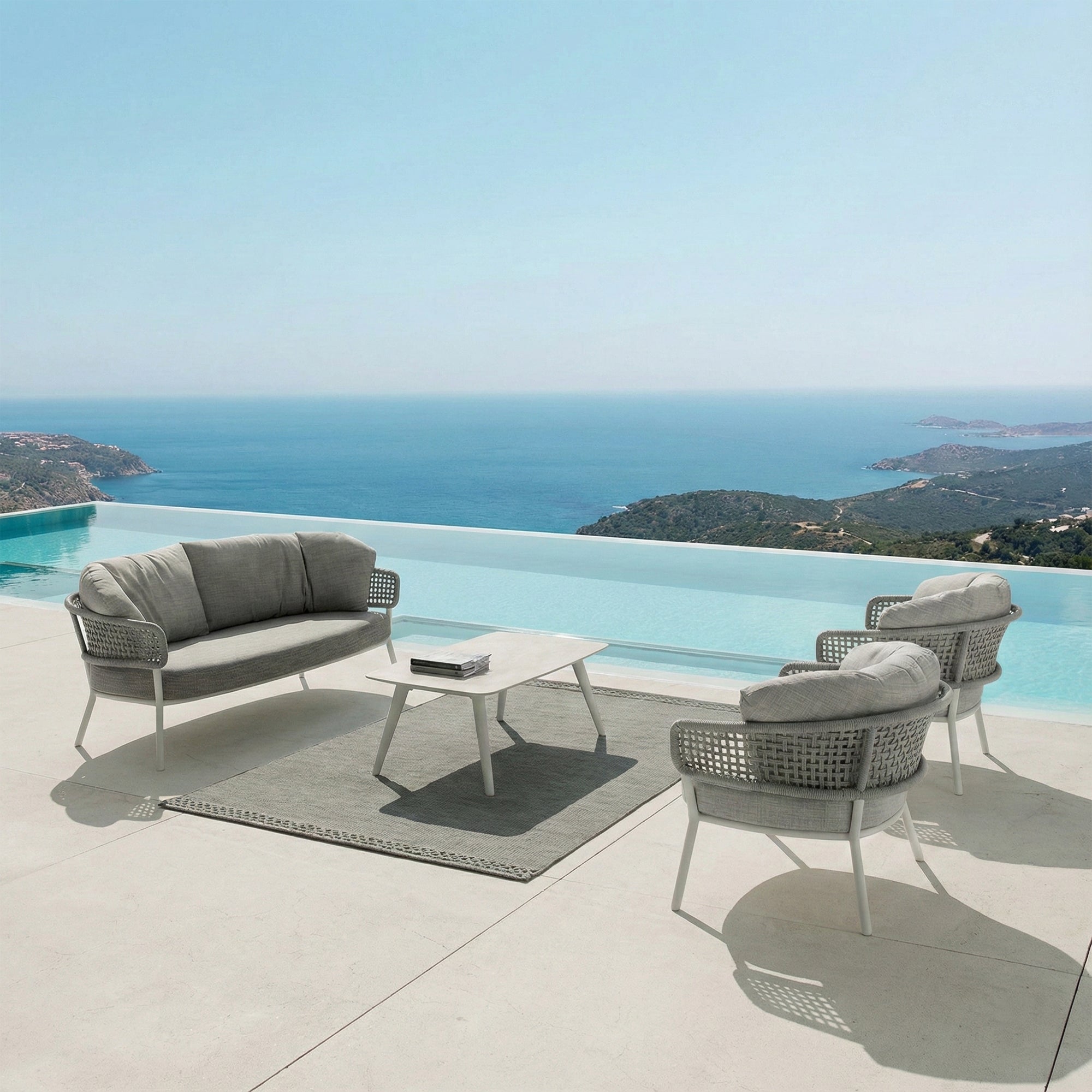 Zion Outdoor Sofa Set 3 Seater , 2 Single seater and 1 Center Table Set (Grey) Braided & Rope