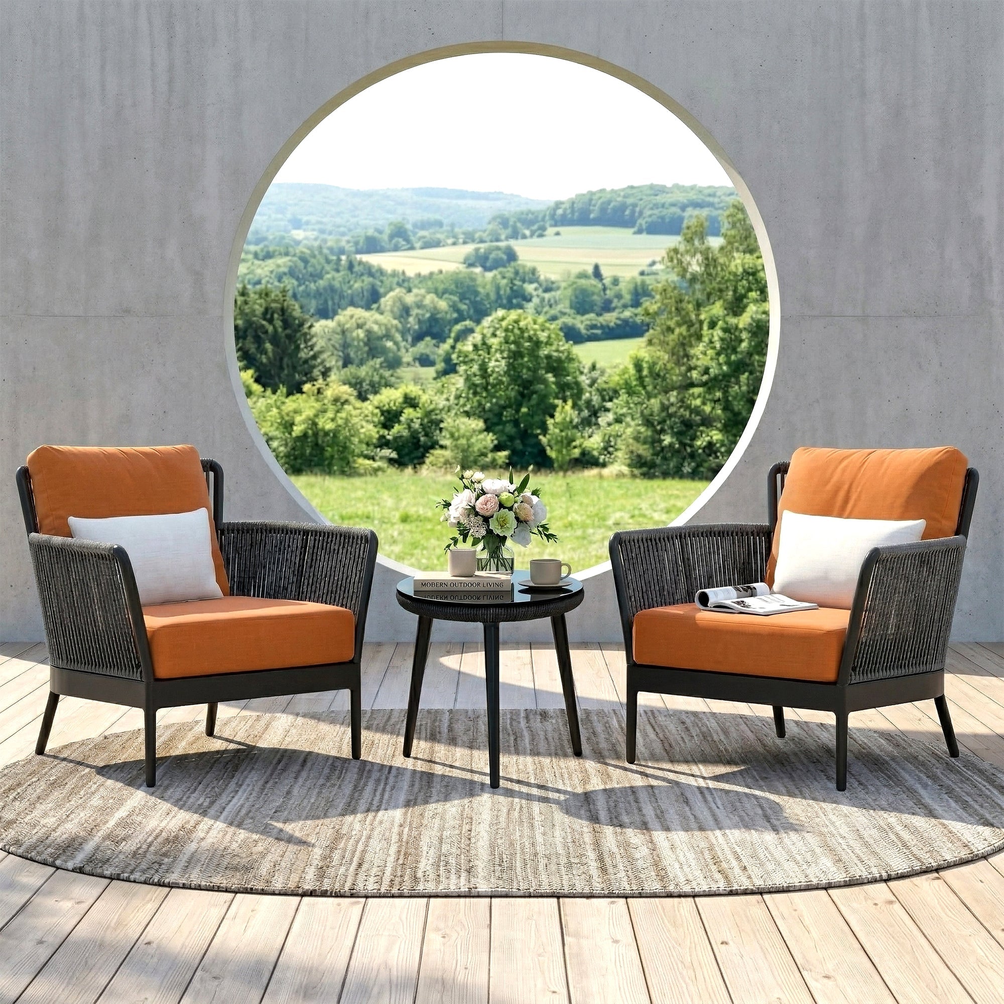 Tito Outdoor Patio Seating Set 2 Chairs and 1 Table Set (Grey) Braided & Rope