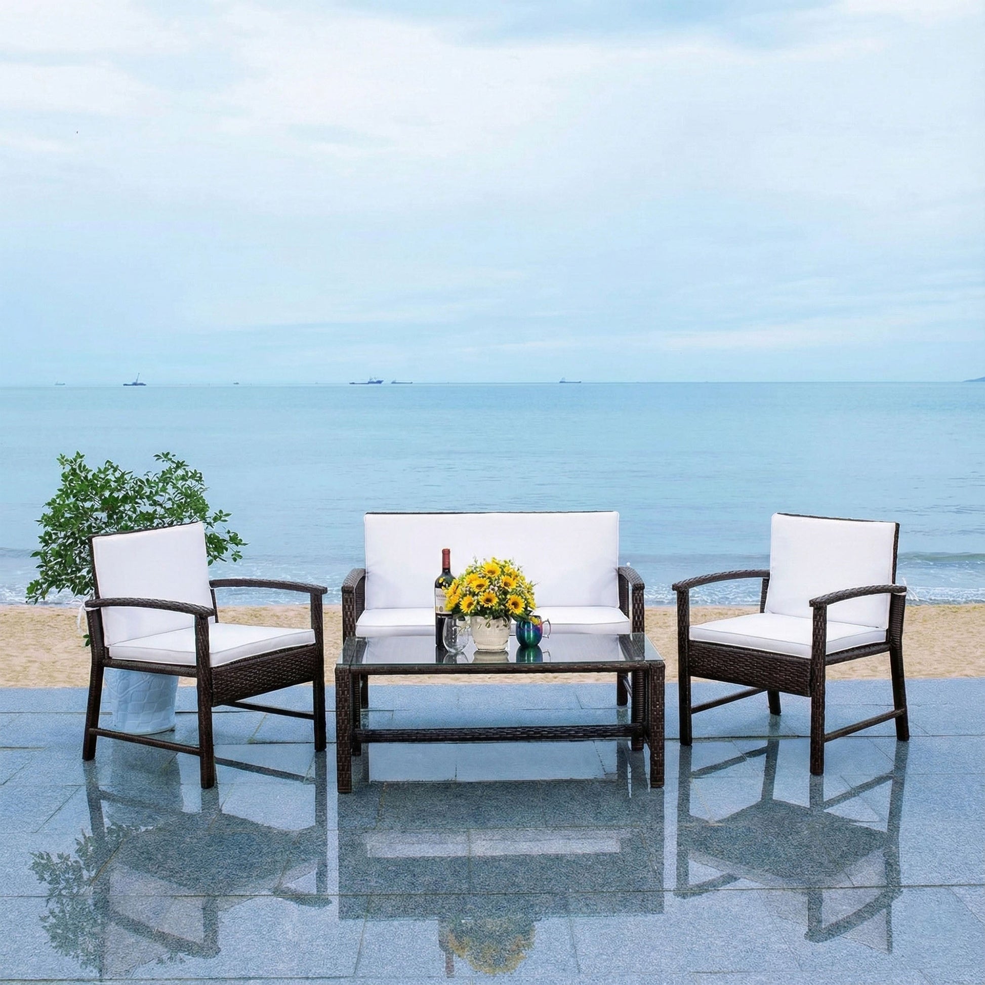 Mesa Outdoor Garden Balcony Sofa Set 2 Seater , 2 Single Seater 1 Center Table Set (Cream)