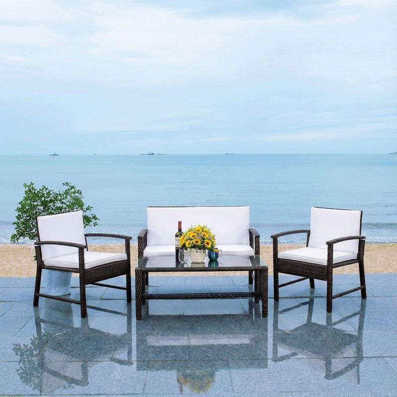 Mesa Outdoor Garden Balcony Sofa Set 2 Seater , 2 Single Seater 1 Center Table Set (Cream)