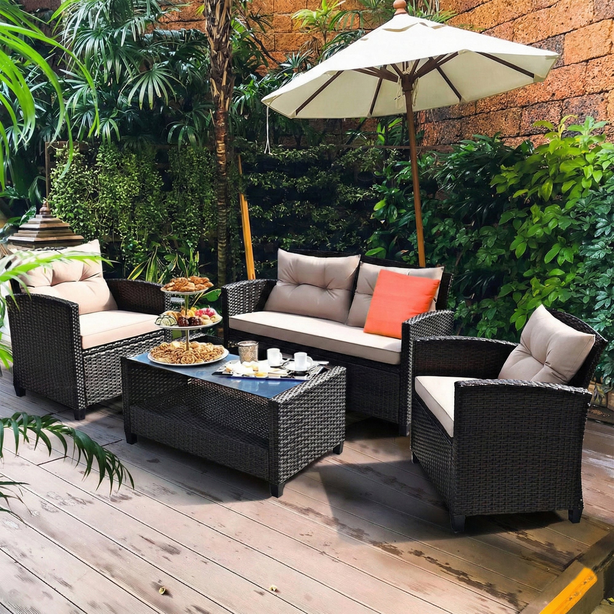 Amada Outdoor Sofa Set 2 Seater , 2 Single seater and 1 Center Table Set (Brown)