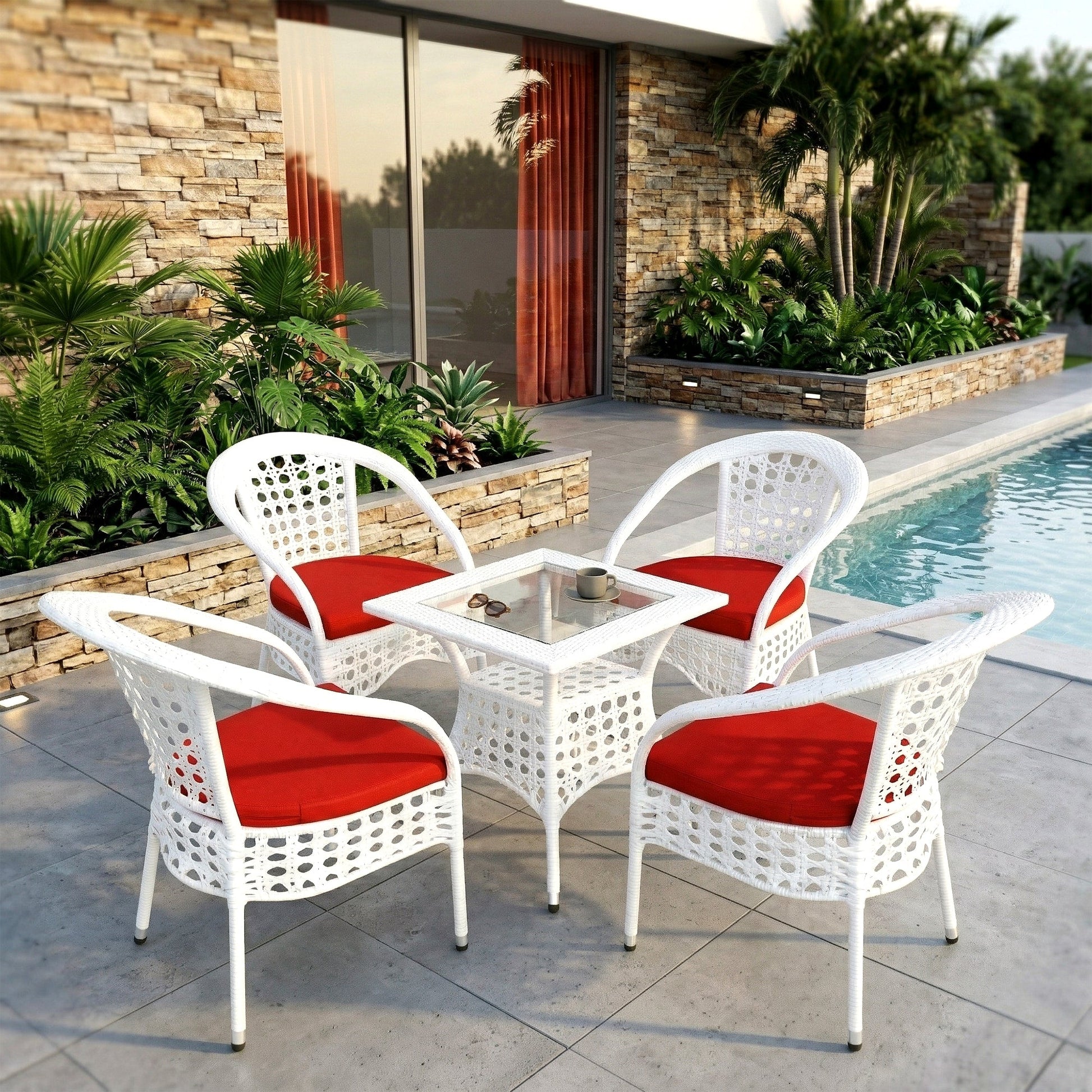 Koiki Outdoor Patio Seating Set 4 Chairs and 1 Table Set (White)