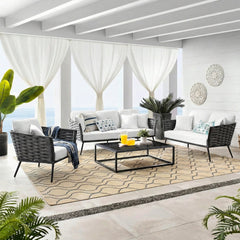 Belly Outdoor Garden Balcony Sofa Set 3 Seater,2 seater and Single Seater With 1 Table Set, Braid & Rope (Grey)