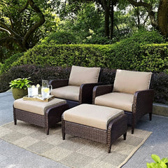 Eclore Outdoor Sofa Set  2 Single seater with 2 ottoman  (Brown)