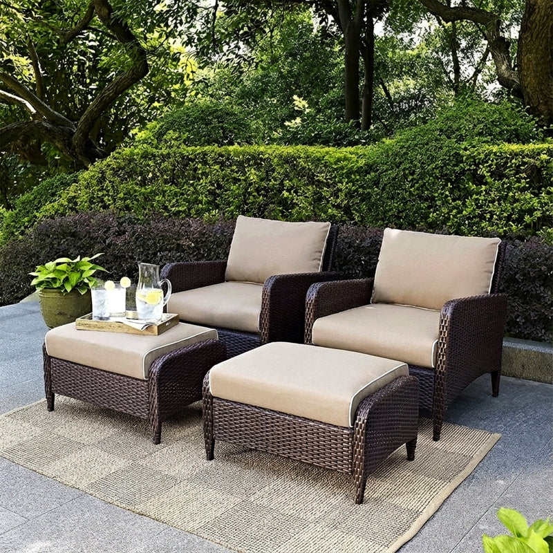 Eclore Outdoor Sofa Set  2 Single seater with 2 ottoman  (Brown)