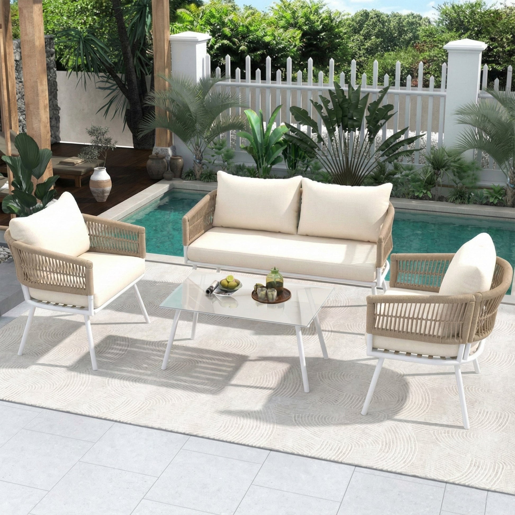 Frias Outdoor Sofa Set 2 Seater, 2 Single seater and 1 Center Table Braided & Rope
