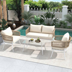 Frias Outdoor Sofa Set 2 Seater, 2 Single seater and 1 Center Table Braided & Rope