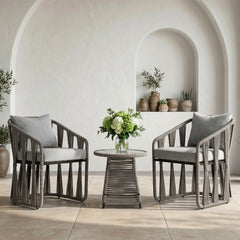 Varqo Outdoor Patio Seating Set 2 Chairs and 1 Table Set Braided & Rope