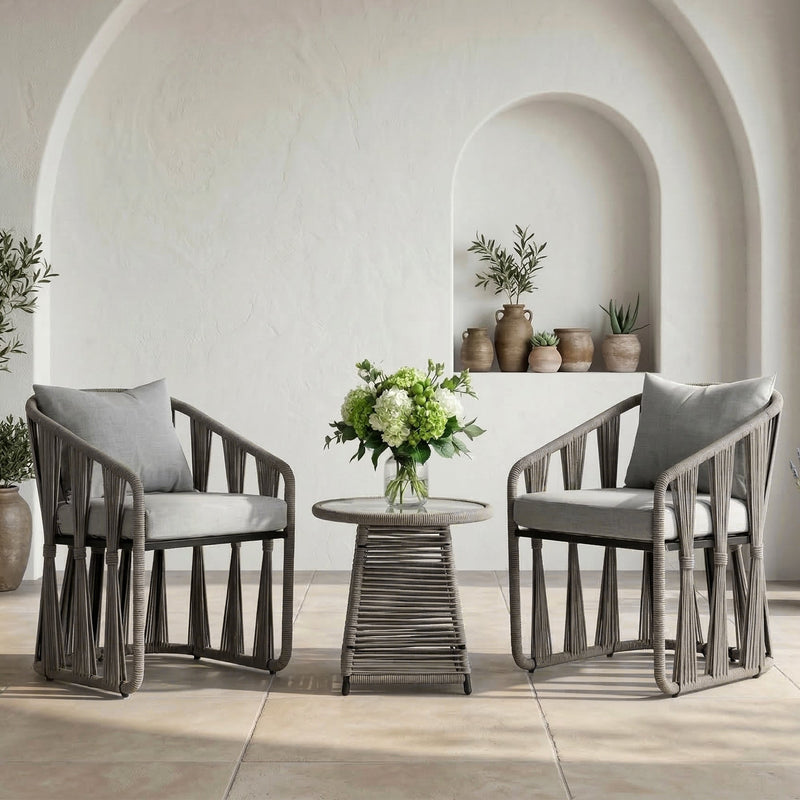 Varqo Outdoor Patio Seating Set 2 Chairs and 1 Table Set Braided & Rope
