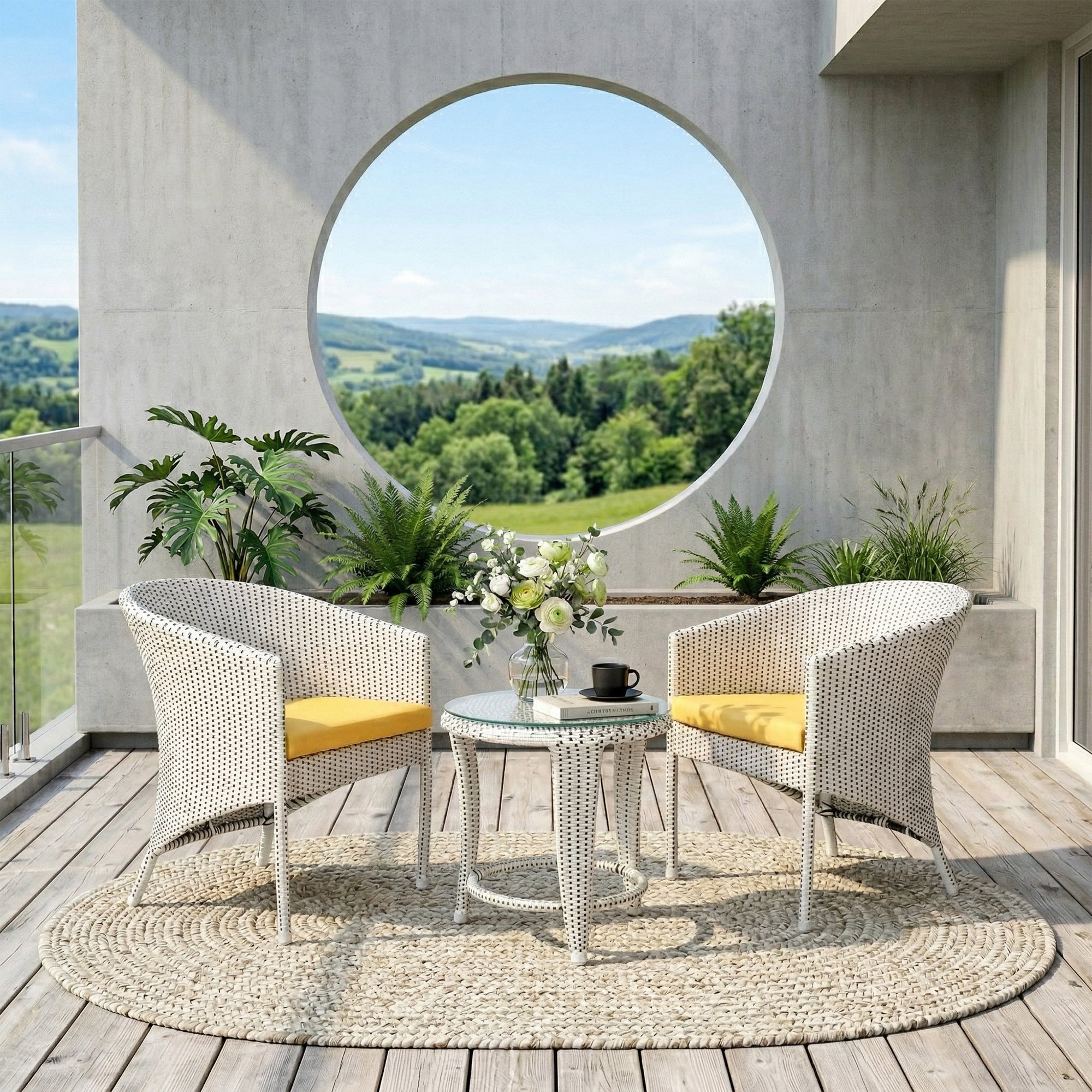 Kuush Outdoor Patio Seating Set 2 Chairs and 1 table Set (White and black)