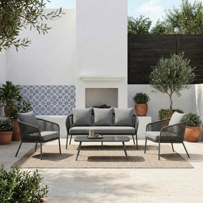 Akva Outdoor Sofa Set 3 Seater , 2 Single seater and 1 Center Table Set (Grey) Braided & Rope