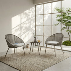 Soma Outdoor Patio Seating Set 2 Chairs and 1 Table Set (Grey) Braided & Rope
