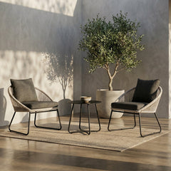 Neva Outdoor Patio Seating Set 2 Chairs and 1 Table Set (Grey) Braided & Rope