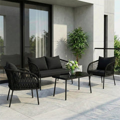 Kanto Outdoor Garden Balcony Sofa Set 2 Seater , 2 Single Seater 1 Center Table Braided and Rope
