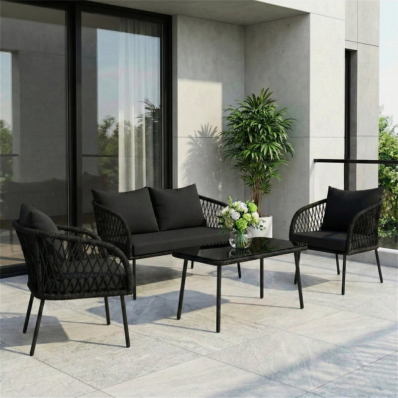 Kanto Outdoor Garden Balcony Sofa Set 2 Seater , 2 Single Seater 1 Center Table Braided and Rope