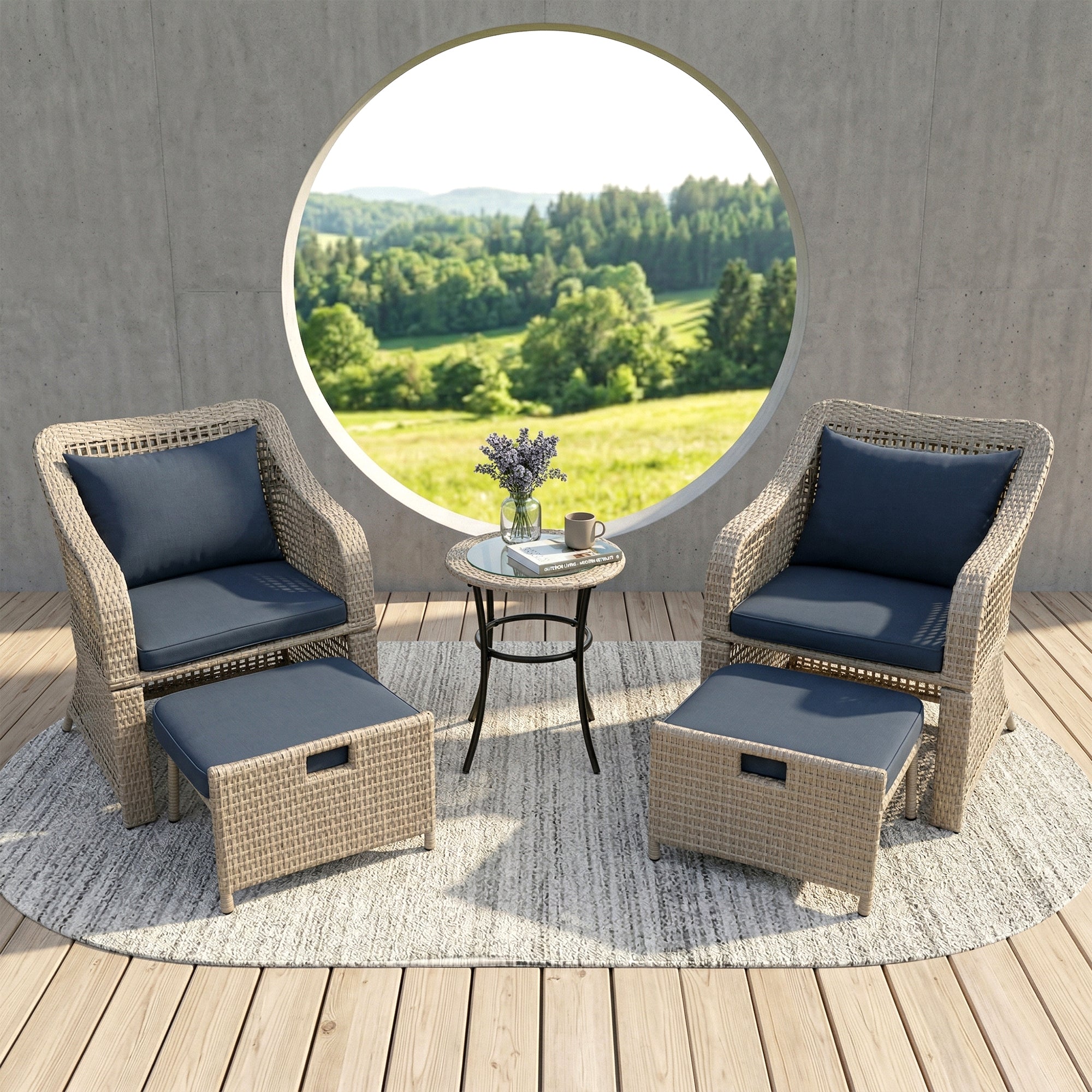Chou OUTDOOR PATIO SEATING SET 2 CHAIRS 2 OTTOMAN AND TABLE SET (BROWN)