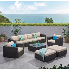 Mimi Outdoor Garden Balcony Sofa Set  4 Seater, 2 Single Seater with 2 ottoman and 1 Center Table Set (Brown)