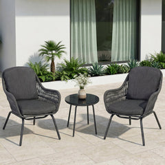 Pillar Outdoor Patio Seating Set 2 Chairs and 1 Table Set (Dark Grey) Braided & Rope
