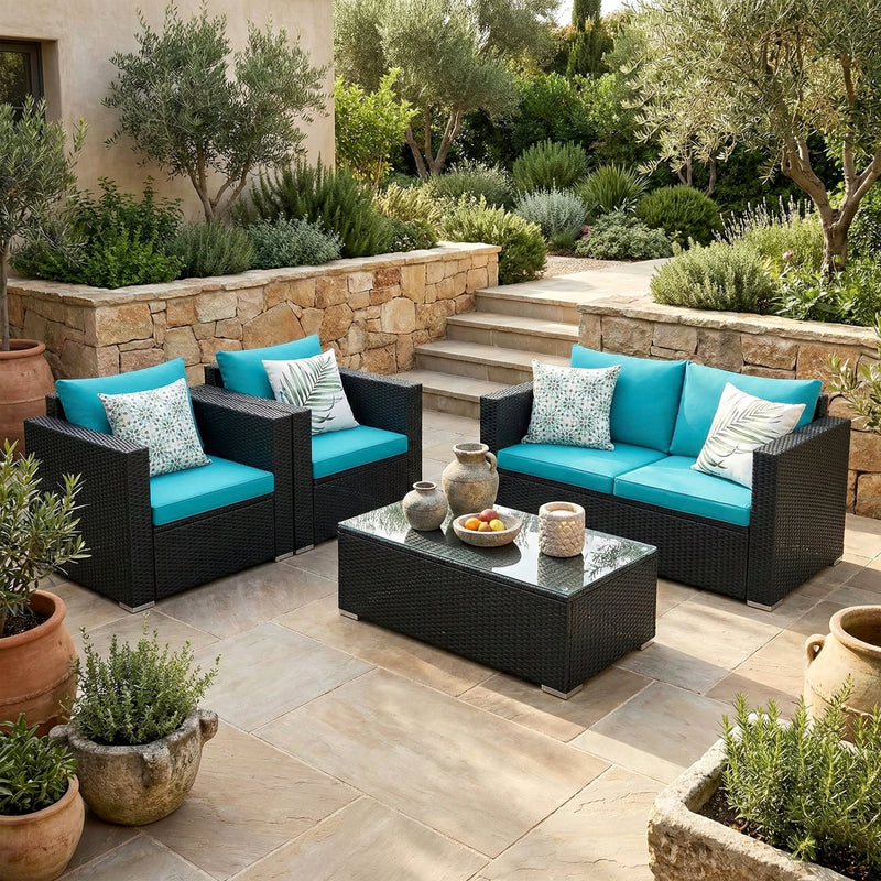 Carcamo Outdoor Sofa Set 2 Seater, 2 Single seater and 1 Center Table (Blue)