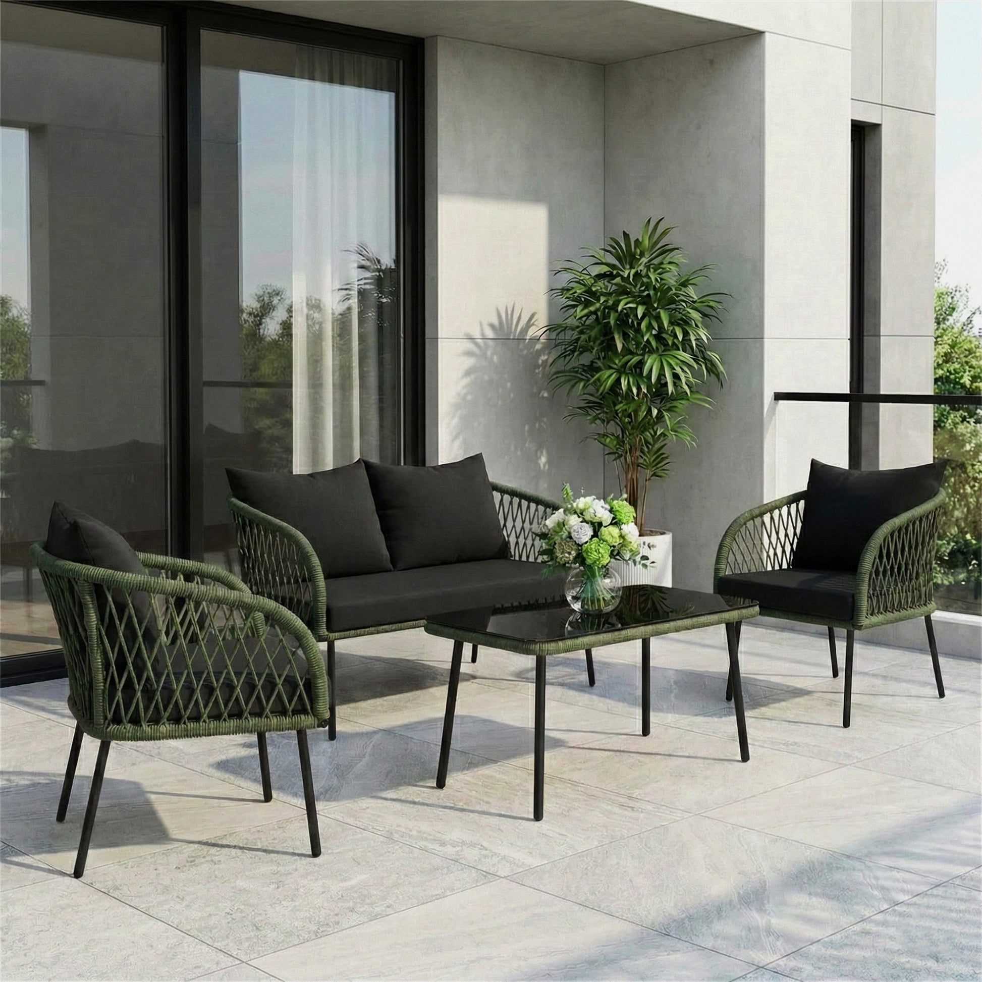 Kanto Outdoor Garden Balcony Sofa Set 2 Seater , 2 Single Seater 1 Center Table Braided and Rope