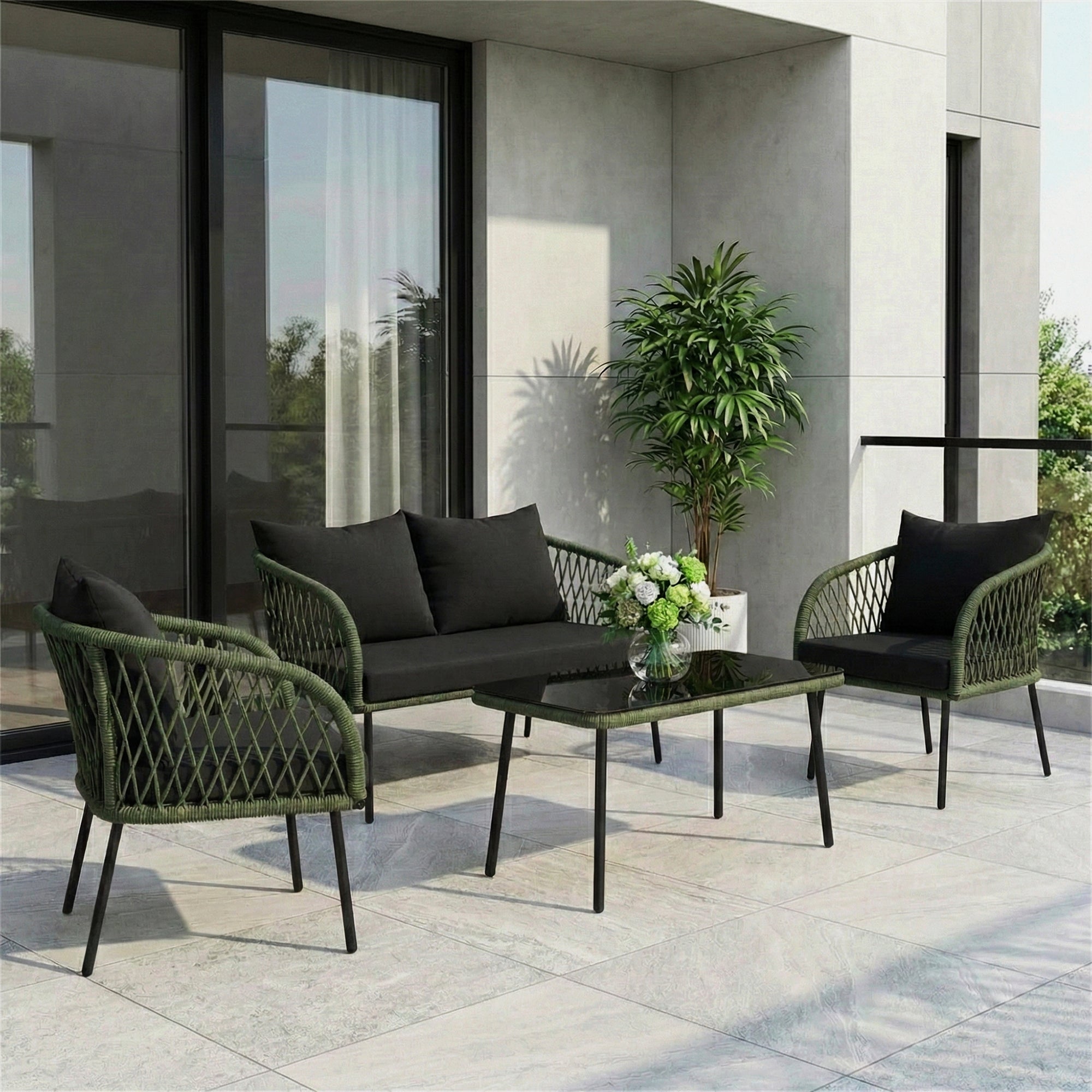 Kanto Outdoor Garden Balcony Sofa Set 2 Seater , 2 Single Seater 1 Center Table Braided and Rope