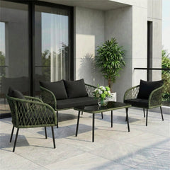 Kanto Outdoor Garden Balcony Sofa Set 2 Seater , 2 Single Seater 1 Center Table Braided and Rope