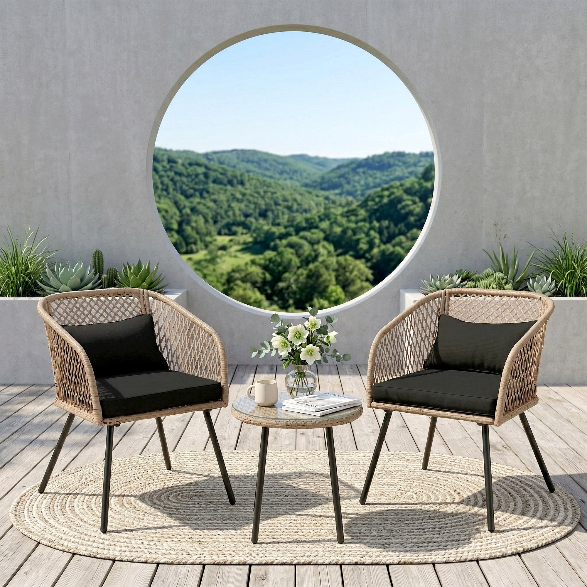 Seidel Outdoor Patio Seating Set 2 Chairs and 1 table Set (Tan)