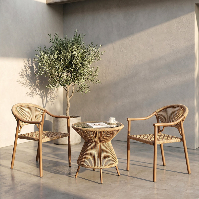 Ikra Outdoor Patio Seating Set 2 Chairs and 1 Table Set (Beige) Braided & Rope