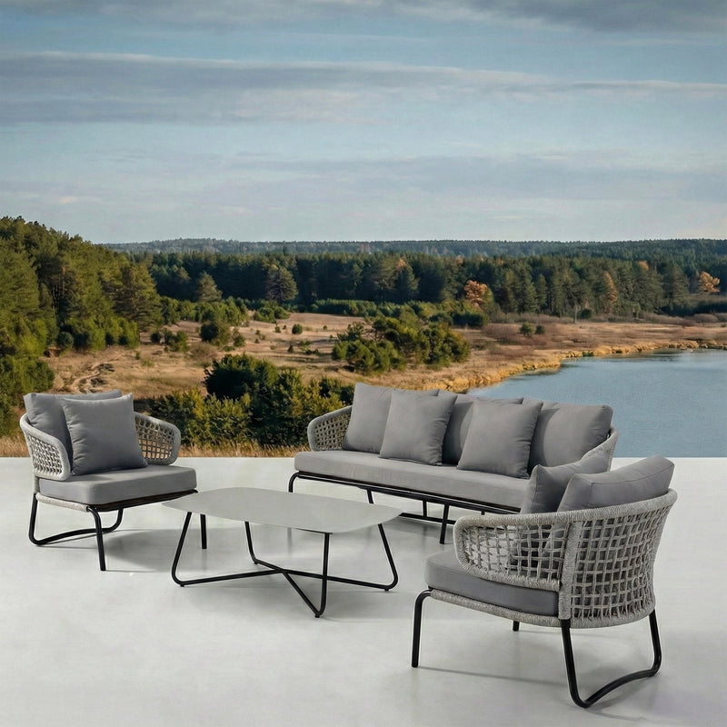 Velory Outdoor Sofa Set 3 Seater , 2 Single seater and 1 Center Table Set (Grey) Braided & Rope