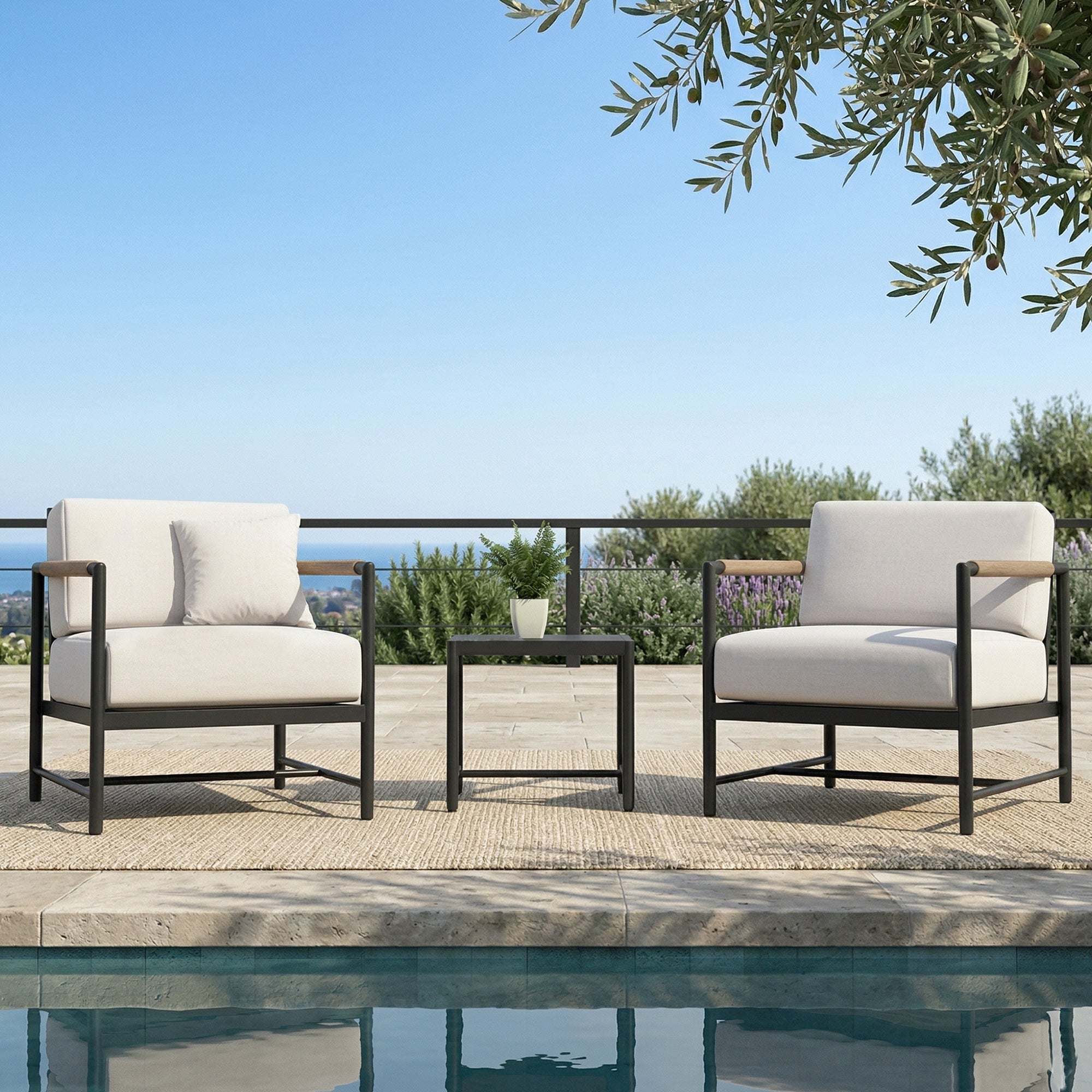 Cyst Outdoor Patio Seating Set 2 Chairs and 1 Table Set (Black) Braided & Rope
