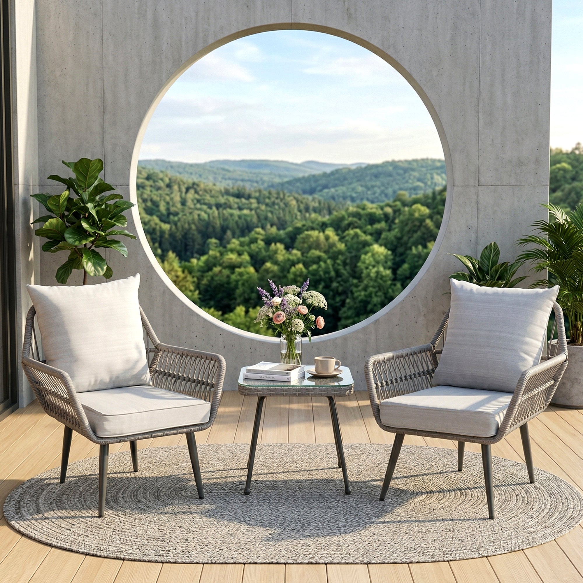 Zelda Outdoor Patio Seating Set 2 Chairs and 1 Table Set (Grey)
