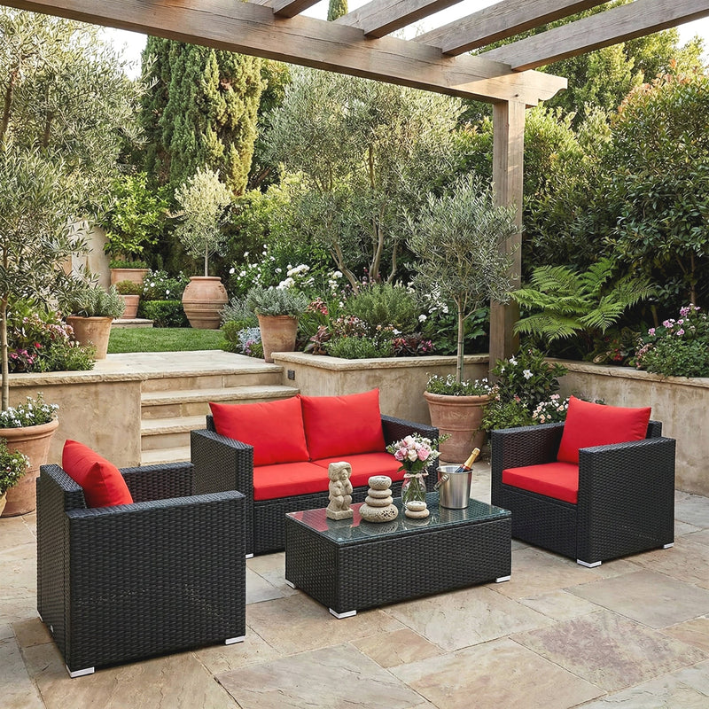 Olavarria Outdoor Sofa Set 2 Seater, 2 Single seater and 1 Center Table (Red)