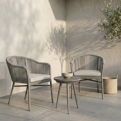 Remame Outdoor Patio Seating Set 2 Chairs and 1 Table Set (Grey) Braided & Rope