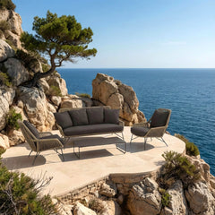 Zalit Outdoor Garden Balcony Sofa Set 3 Seater , 2 Single Seater 1 Center Table Set (Browm-Beige) Braided and Rope