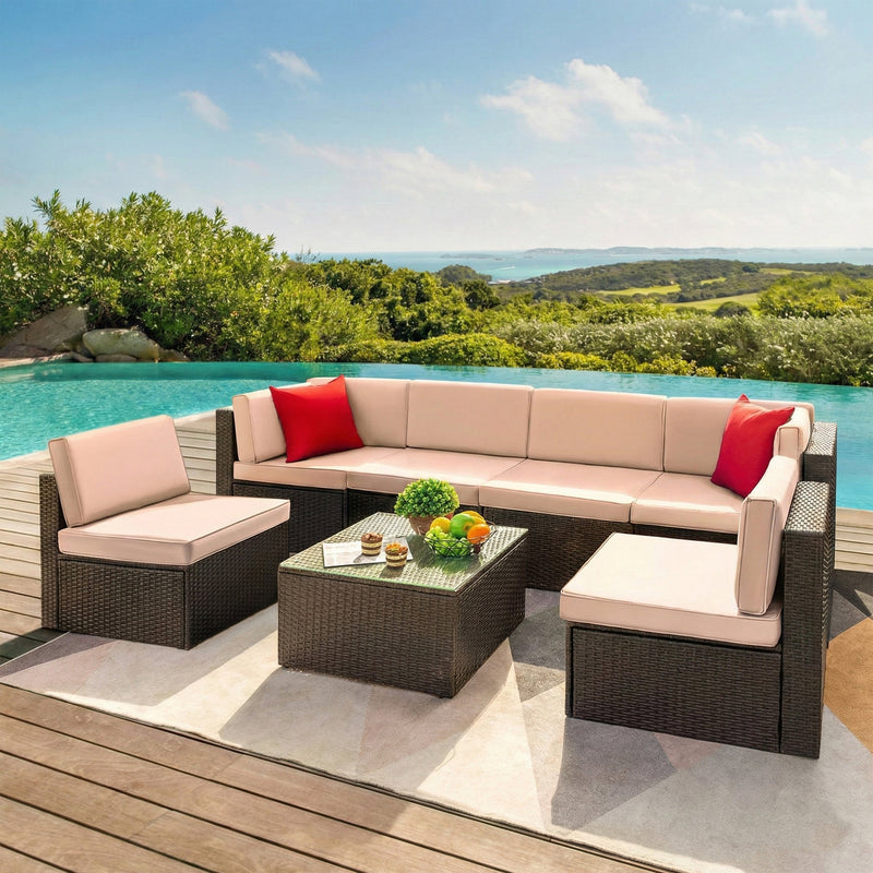 Carni Outdoor Patio Sofa Set 6 seater and 1 Center Table (Brown)