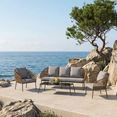 Goons Outdoor Sofa Set 3 Seater , 2 Single seater and 1 Center Table Set (Khaki) Braided & Rope