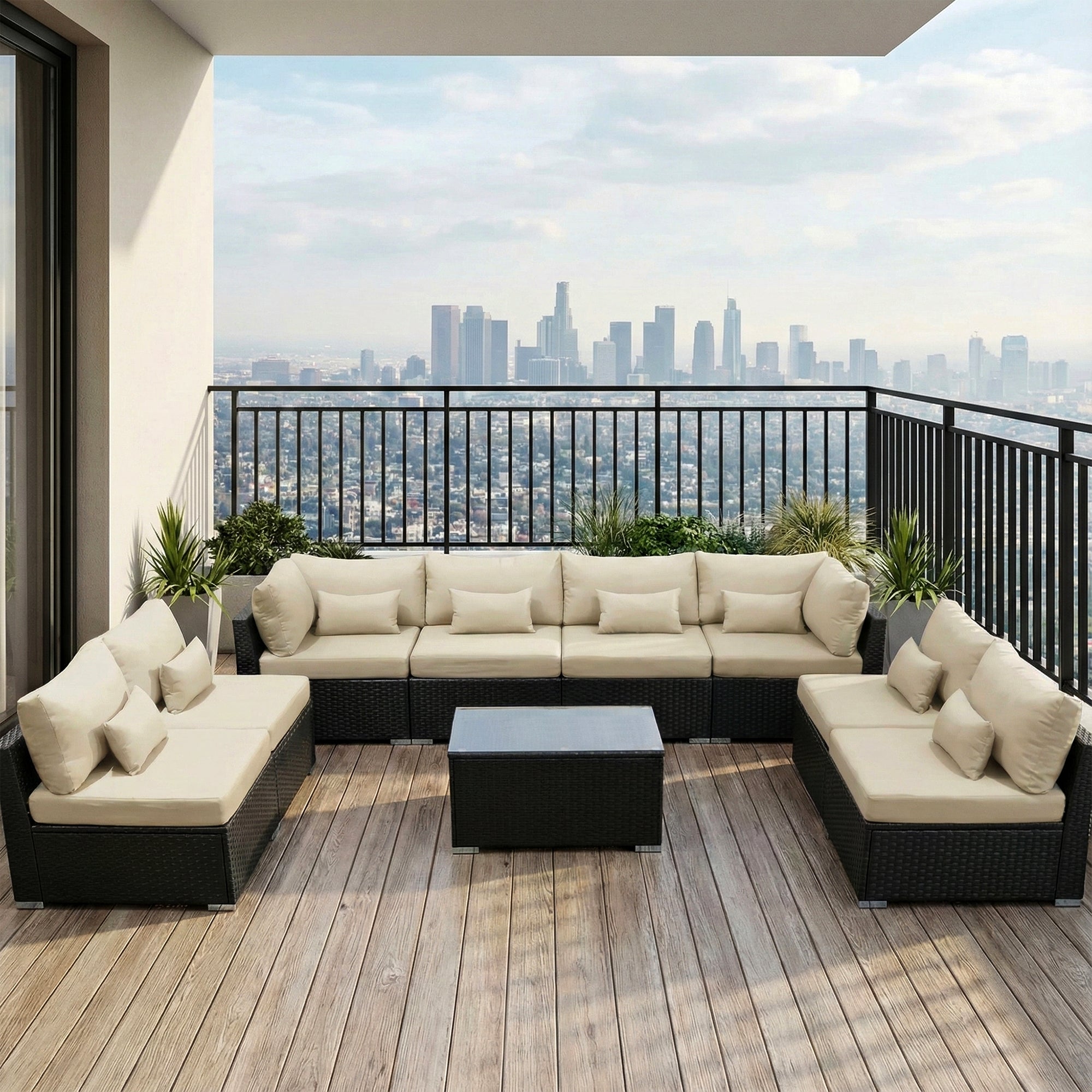 Aris Outdoor Garden Balcony Sofa Set 2 Double Seater, 4 Single seater 2 Double seater With 2 Center Table Set (Black)